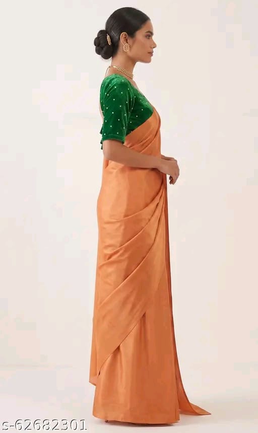 SM Women Cotton Silk Solid Saree with Embellished Blouse