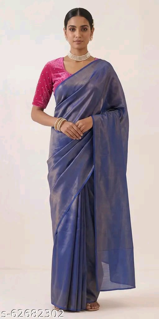 SM Women Cotton Silk Solid Saree with Embellished Blouse