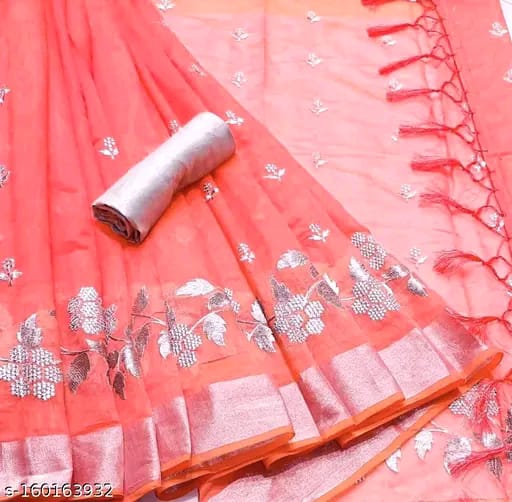 SM Women Chanderi Cotton Saree with Poly Silk Blouse