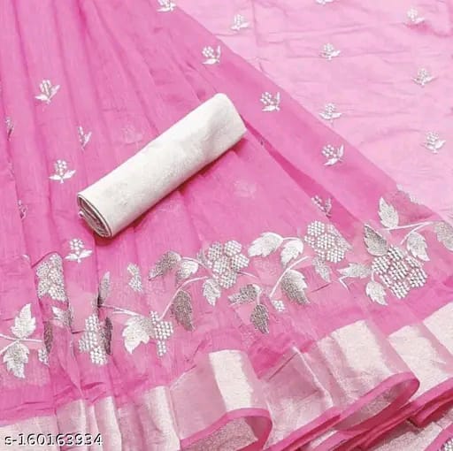 SM Women Chanderi Cotton Saree with Poly Silk Blouse