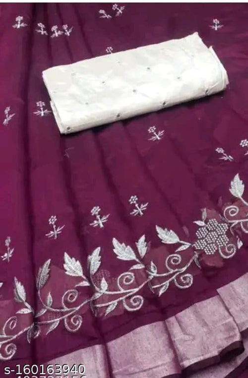 SM Women Chanderi Cotton Saree with Poly Silk Blouse