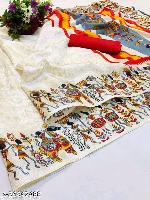 SM Women Khadi Silk Printed Saree with Blouse