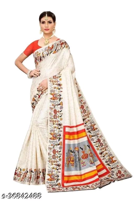 SM Women Khadi Silk Printed Saree with Blouse