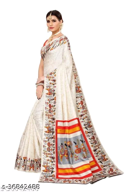 SM Women Khadi Silk Printed Saree with Blouse