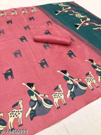 SM Women Khadi Silk Printed Saree with Blouse