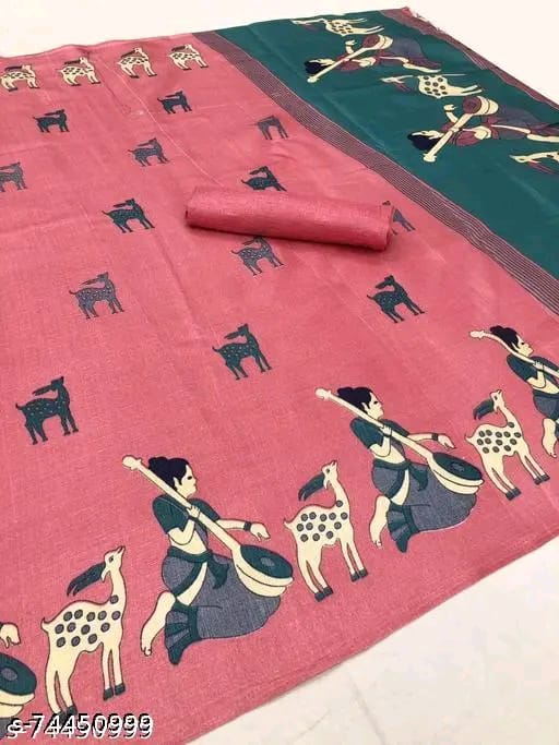 SM Women Khadi Silk Printed Saree with Blouse