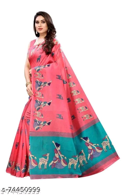 SM Women Khadi Silk Printed Saree with Blouse