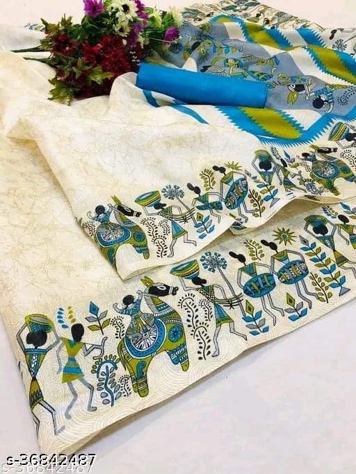 SM Women Khadi Silk Printed Saree with Blouse