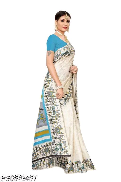 SM Women Khadi Silk Printed Saree with Blouse