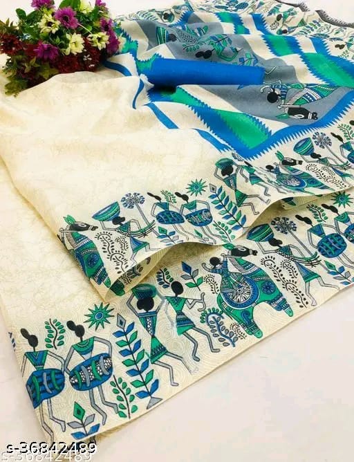 SM Women Khadi Silk Printed Saree with Blouse