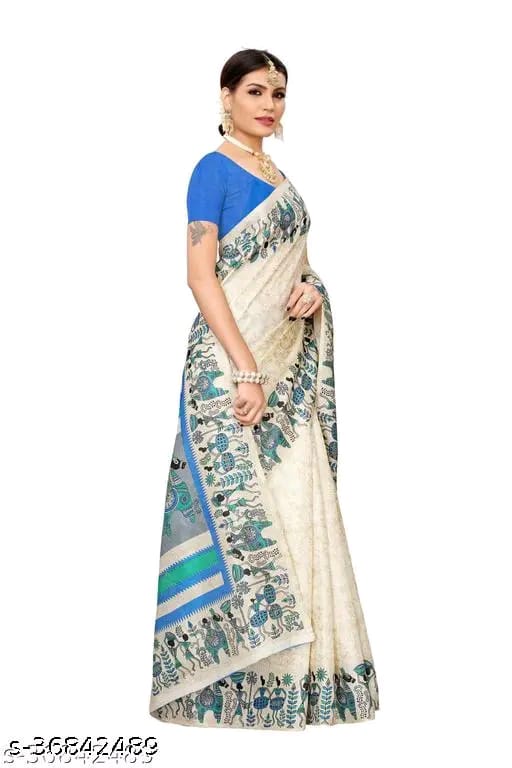 SM Women Khadi Silk Printed Saree with Blouse
