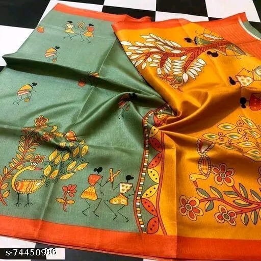 SM Women Khadi Silk Printed Saree with Blouse