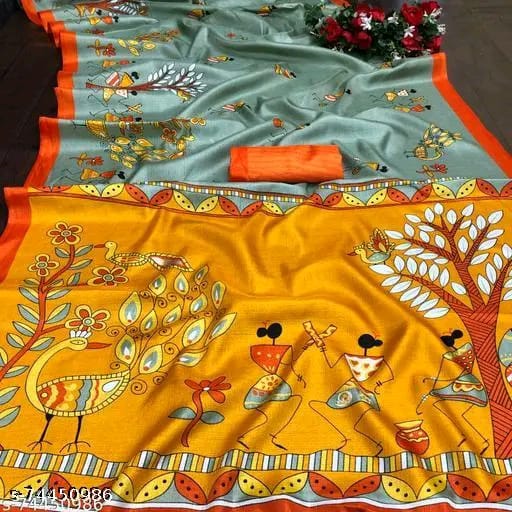 SM Women Khadi Silk Printed Saree with Blouse