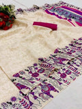 SM Women Khadi Silk Printed Saree with Blouse