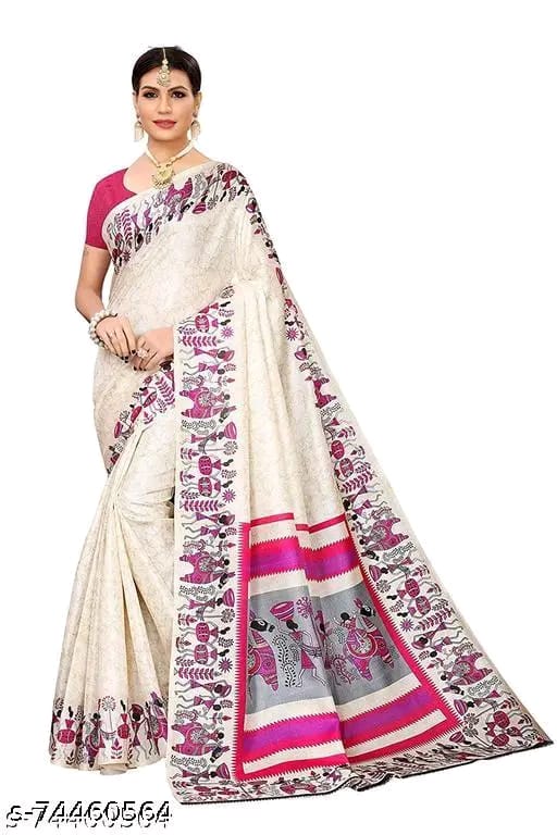 SM Women Khadi Silk Printed Saree with Blouse