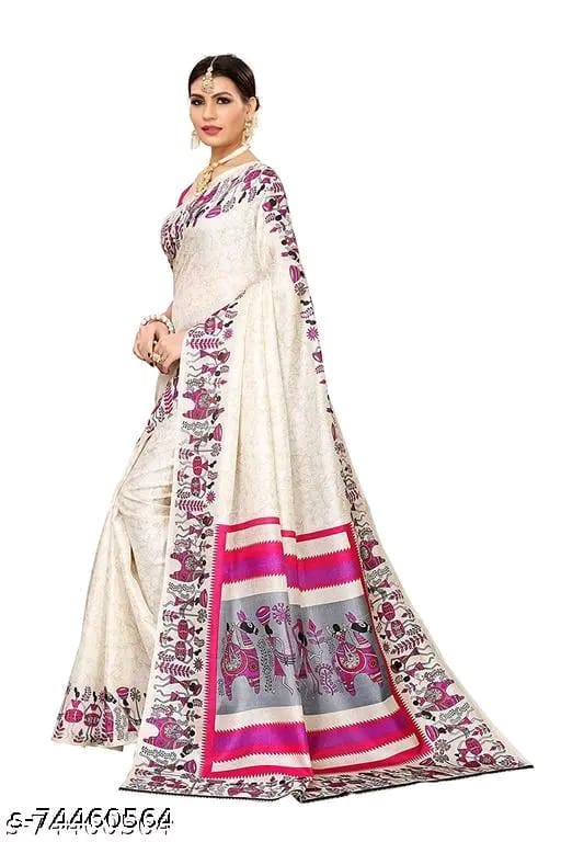 SM Women Khadi Silk Printed Saree with Blouse