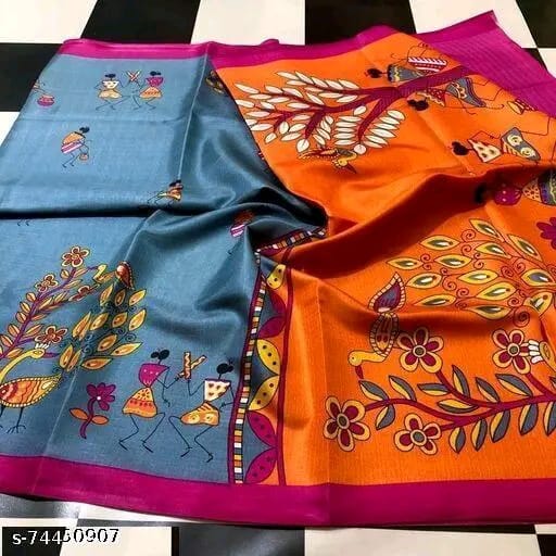 SM Women Khadi Silk Printed Saree with Blouse