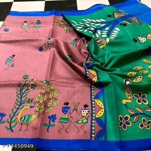 SM Women Khadi Silk Printed Saree with Blouse