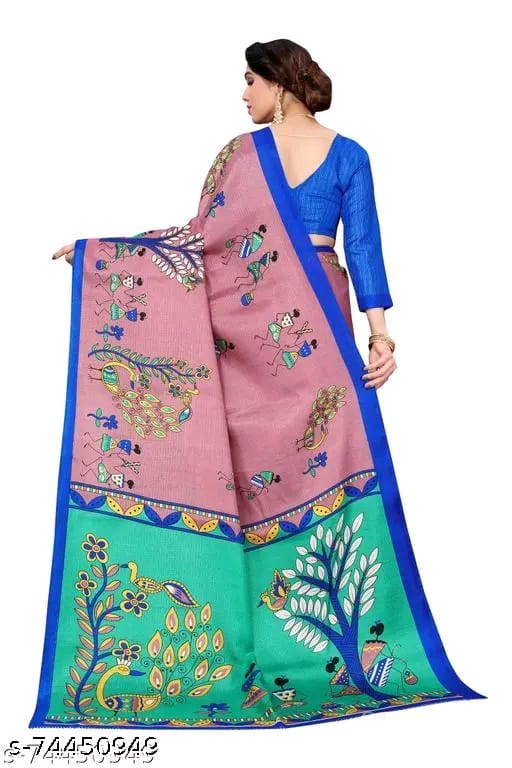 SM Women Khadi Silk Printed Saree with Blouse