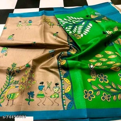 SM Women Khadi Silk Printed Saree with Blouse