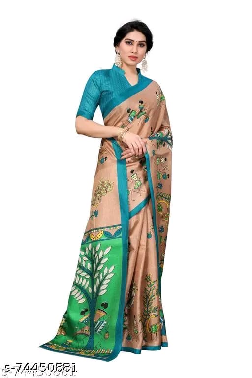 SM Women Khadi Silk Printed Saree with Blouse