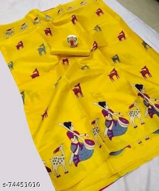 SM Women Khadi Silk Printed Saree with Blouse