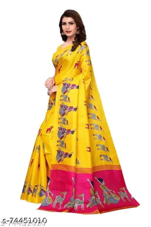 SM Women Khadi Silk Printed Saree with Blouse