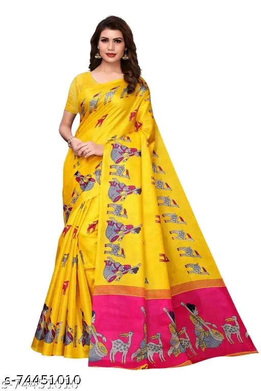 SM Women Khadi Silk Printed Saree with Blouse