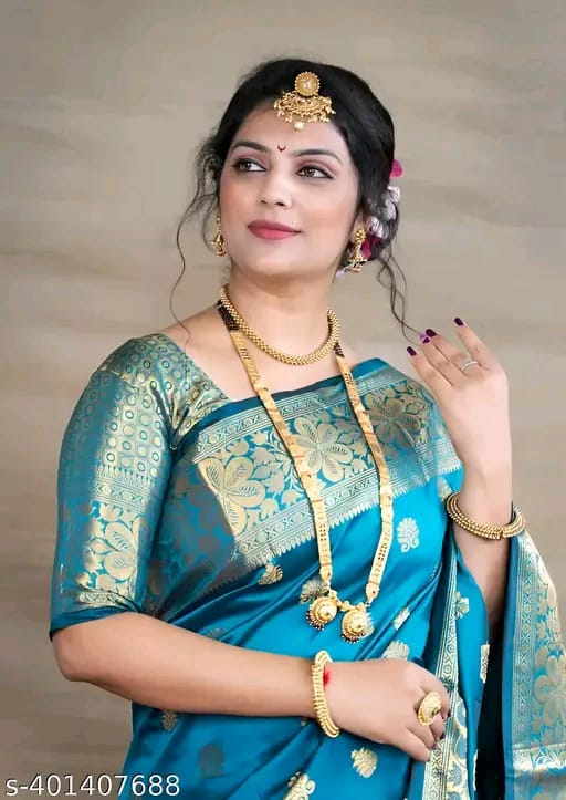 SM Women Banarasi Silk Woven Design Saree with Running Blouse