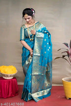 SM Women Banarasi Silk Woven Design Saree with Running Blouse