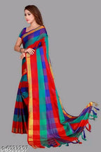 SM Women Cotton Silk Saree with Matching Blouse