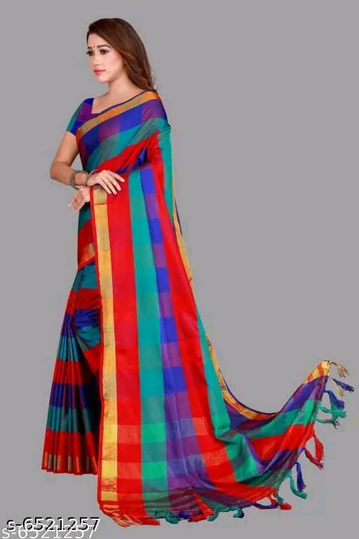 SM Women Cotton Silk Saree with Matching Blouse