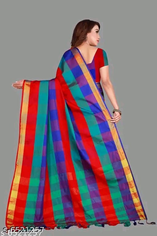 SM Women Cotton Silk Saree with Matching Blouse