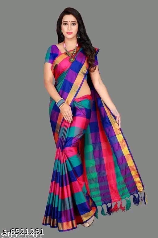 SM Women Cotton Silk Saree with Matching Blouse