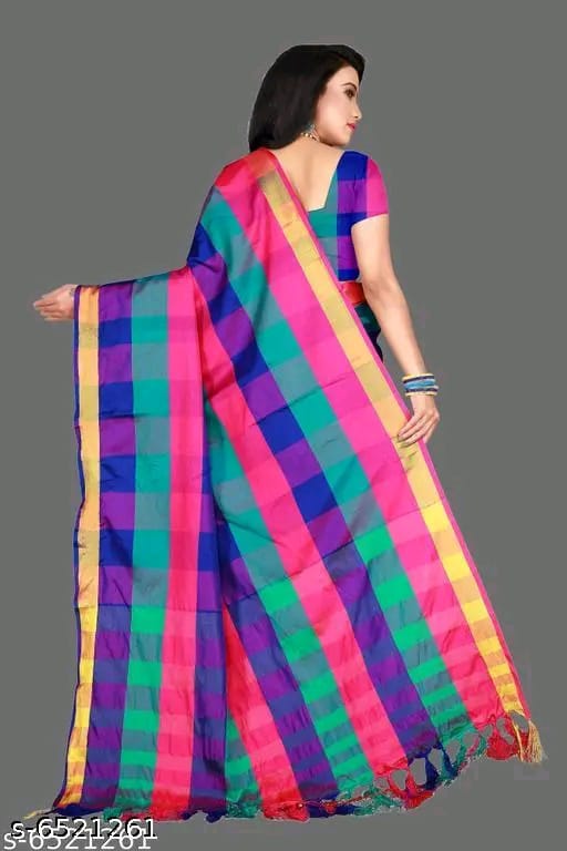SM Women Cotton Silk Saree with Matching Blouse