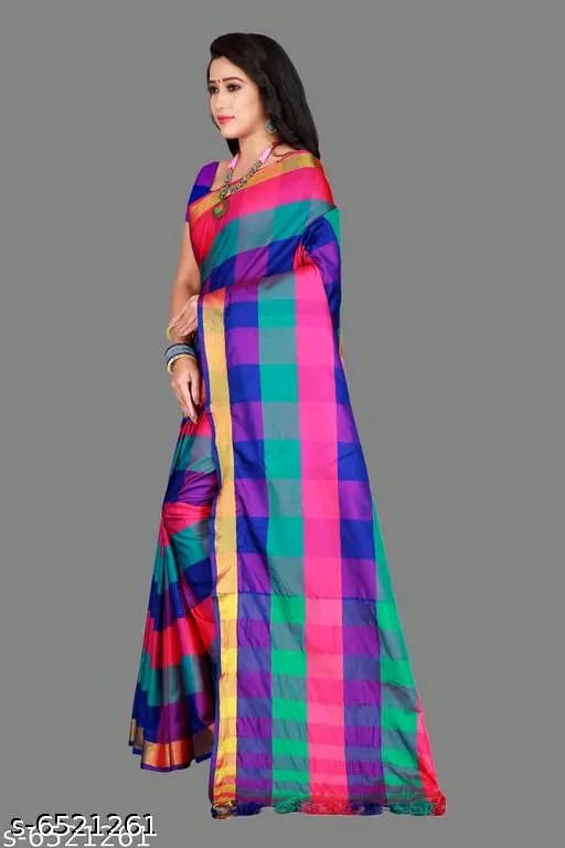 SM Women Cotton Silk Saree with Matching Blouse