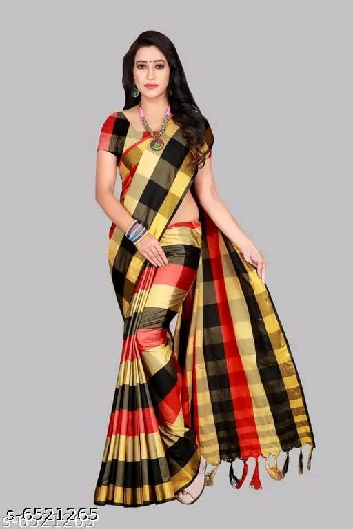 SM Women Cotton Silk Saree with Matching Blouse