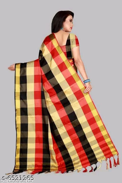SM Women Cotton Silk Saree with Matching Blouse