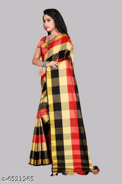 SM Women Cotton Silk Saree with Matching Blouse