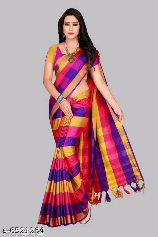 SM Women Cotton Silk Saree with Matching Blouse