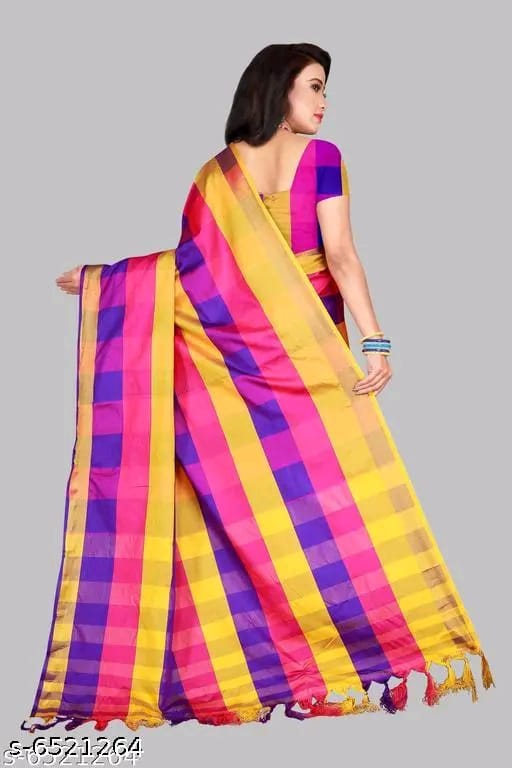 SM Women Cotton Silk Saree with Matching Blouse