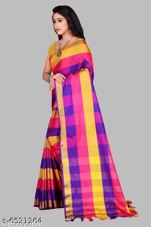 SM Women Cotton Silk Saree with Matching Blouse