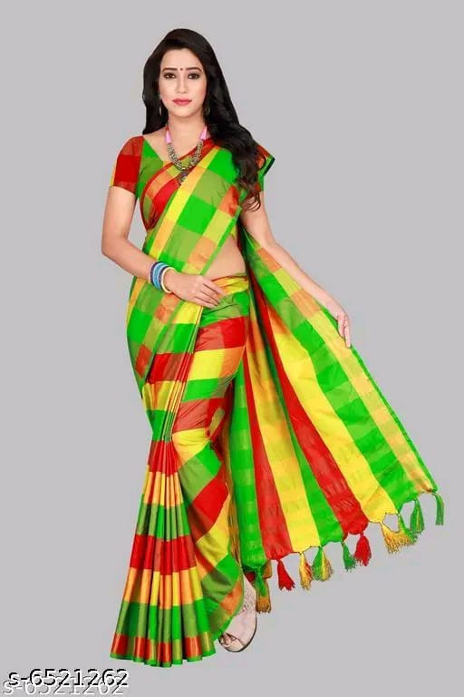 SM Women Cotton Silk Saree with Matching Blouse