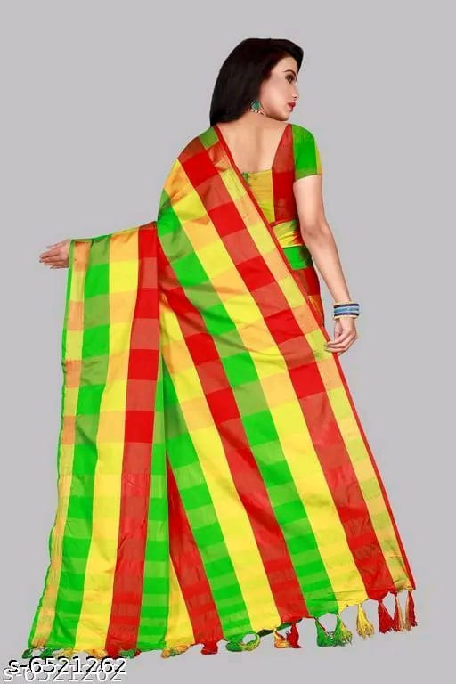 SM Women Cotton Silk Saree with Matching Blouse