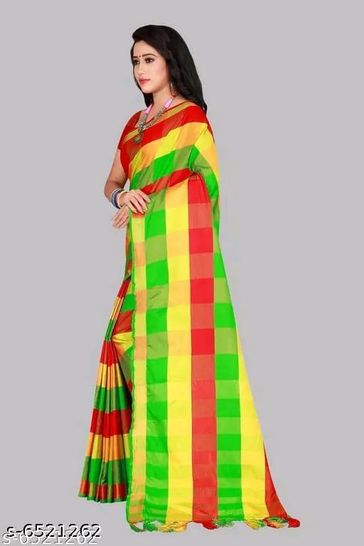SM Women Cotton Silk Saree with Matching Blouse