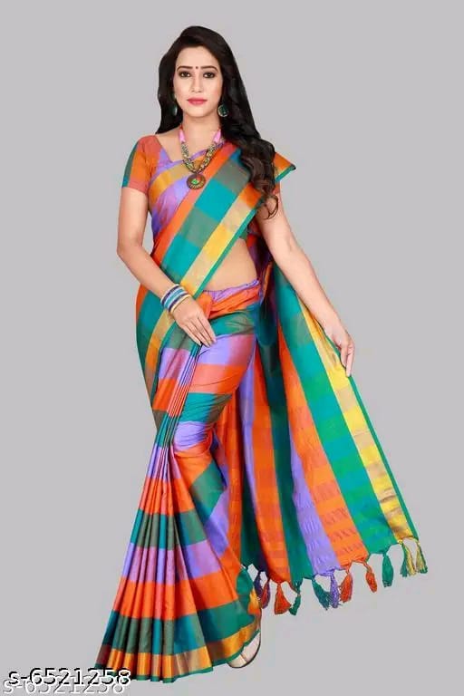 SM Women Cotton Silk Saree with Matching Blouse
