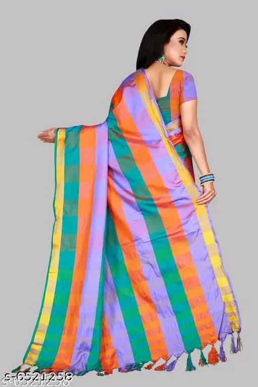 SM Women Cotton Silk Saree with Matching Blouse