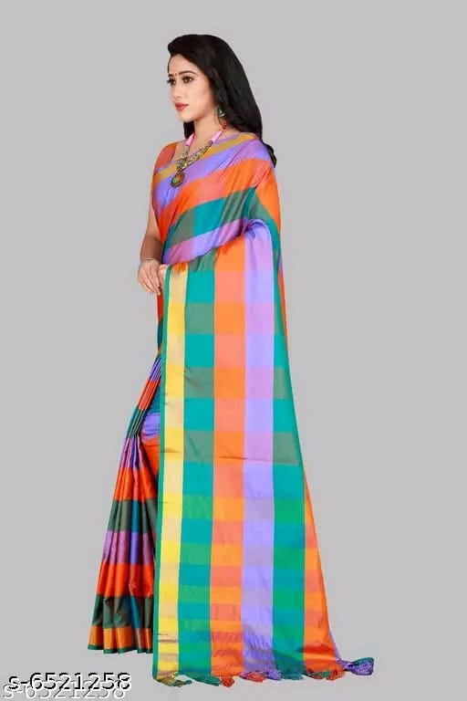 SM Women Cotton Silk Saree with Matching Blouse