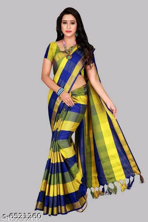 SM Women Cotton Silk Saree with Matching Blouse
