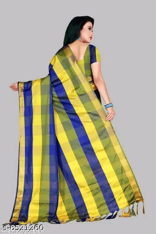 SM Women Cotton Silk Saree with Matching Blouse